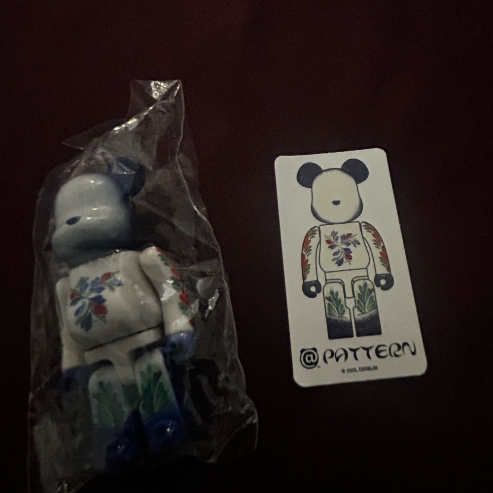 Pattern Blue & White Floral Bear Figure for Kids